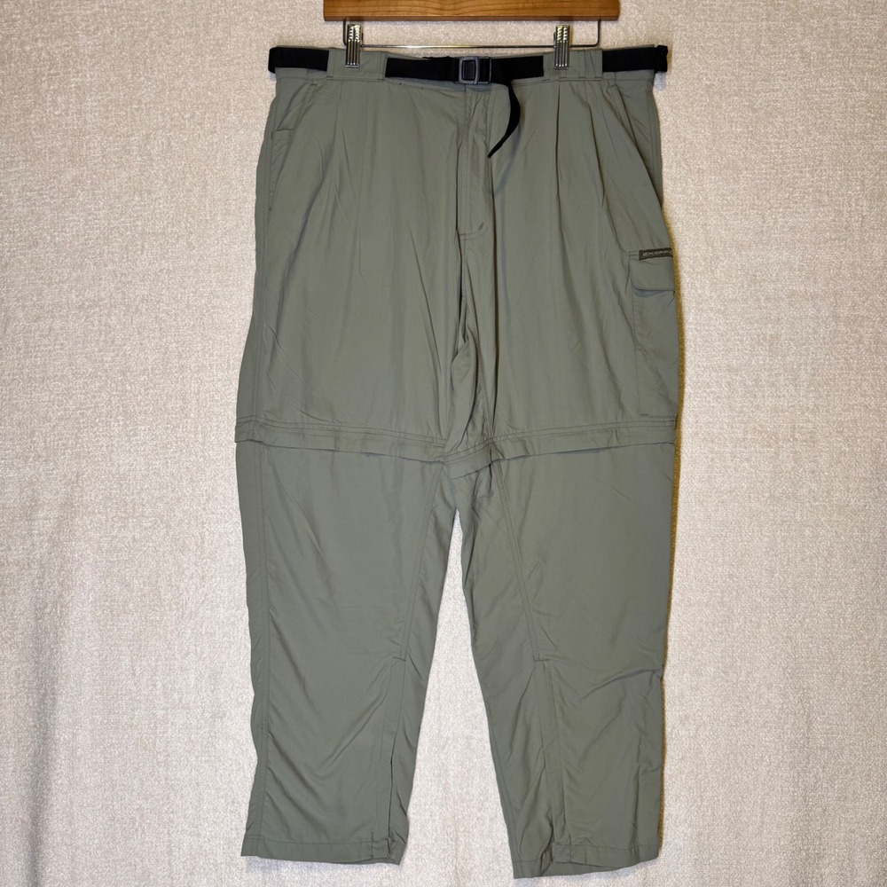 ExOfficio Men's Large Convertible Hiking Pants Zip Off Cargo Gray Nylon Belted